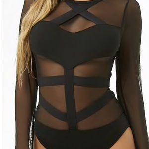 Black sheer caged bodysuit